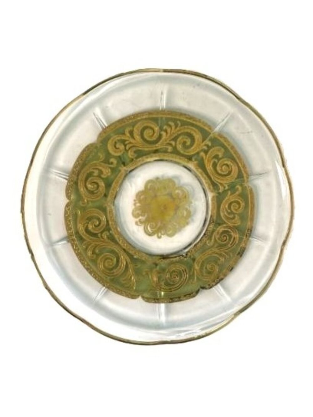 Vintage Culver Serving Plate Toledo Pattern circa 1960 MCM 11.5" Gold Gilt Green
